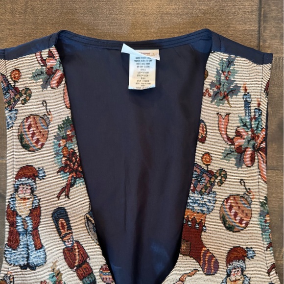 Vintage Christmas Tapestry Vest Backroad Blues Size S Holiday Santa Snowman - Picture 3 of 16